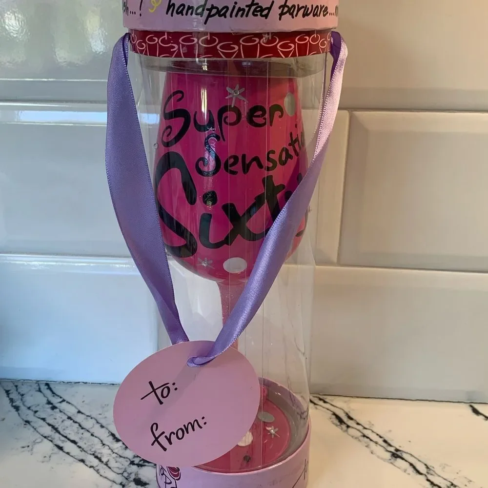Pink 60th Birthday Party Decoration Wine Glass